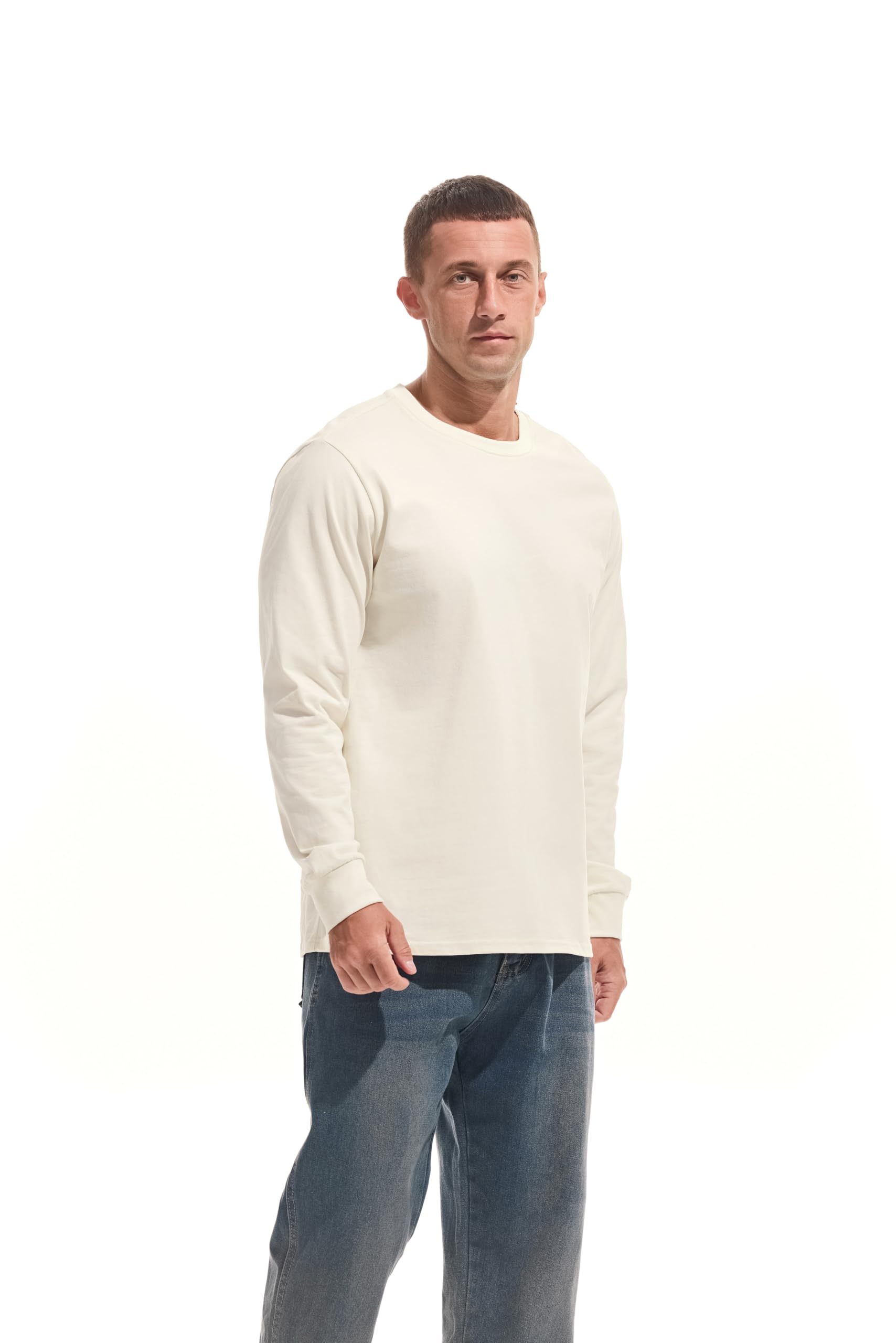VEIISAR T-shirt da uomo pesante girocollo da uomo in cotone di alta qualità, pre-ristretta, S-3XL