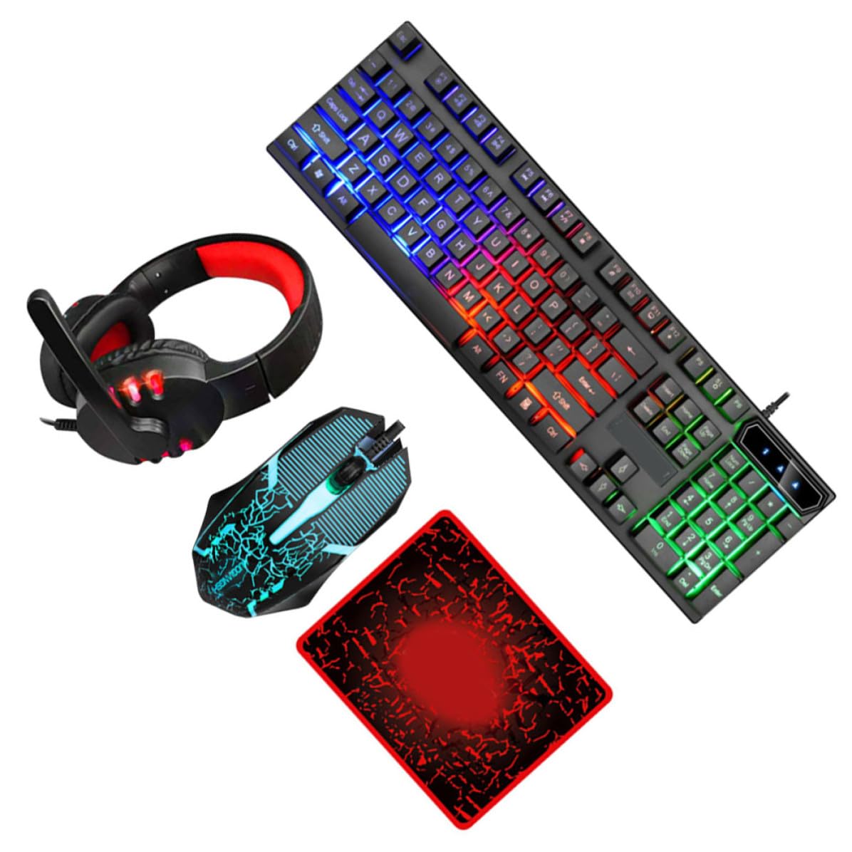 Juego de Teclado, Ratón Ergonómico y Auriculares Alfombrilla para Ordenador, Diseño Especial en Abs, Conexión USB 2.0 y 3.5mm para Gaming y Oficina