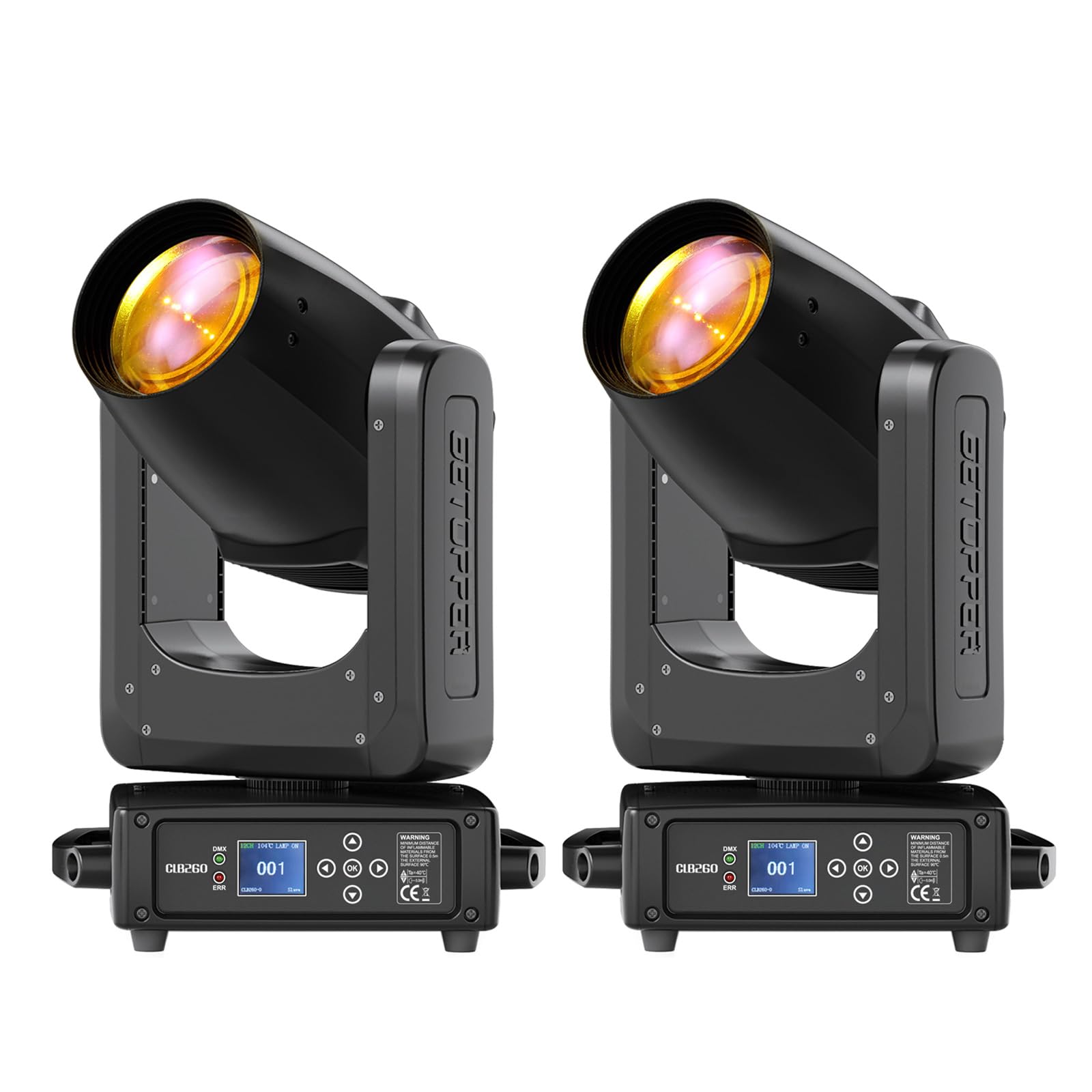 Betopper 260W Moving Head DJ Lights 12-CH DMX 8-Facet Prism 14 GOBO 13 Color COB Stage Spotlight Sound Activate Professional Master-Slave Party Light for Wedding, Party, Nightclub, Church, 2 Packs