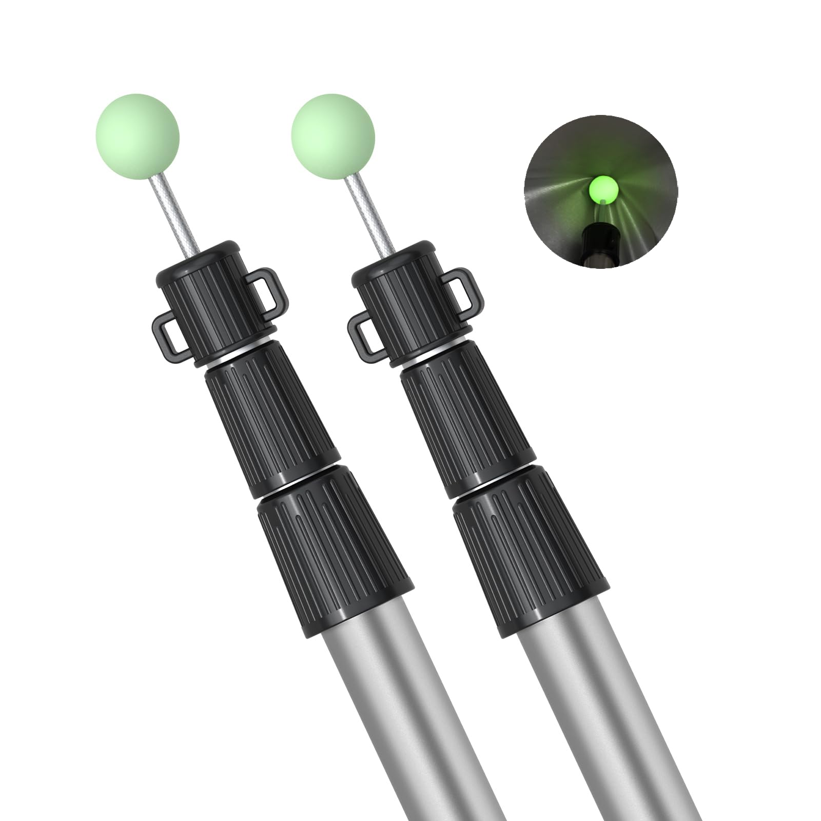 SANLIKE Telescoping Tarp Poles Tent Poles, 96" Aluminum Canopy Poles Extendable Pole for Awning Shelter Camping Hiking Backpacking, Newest Luminous Tip Cap Design, Set of 2, Silver