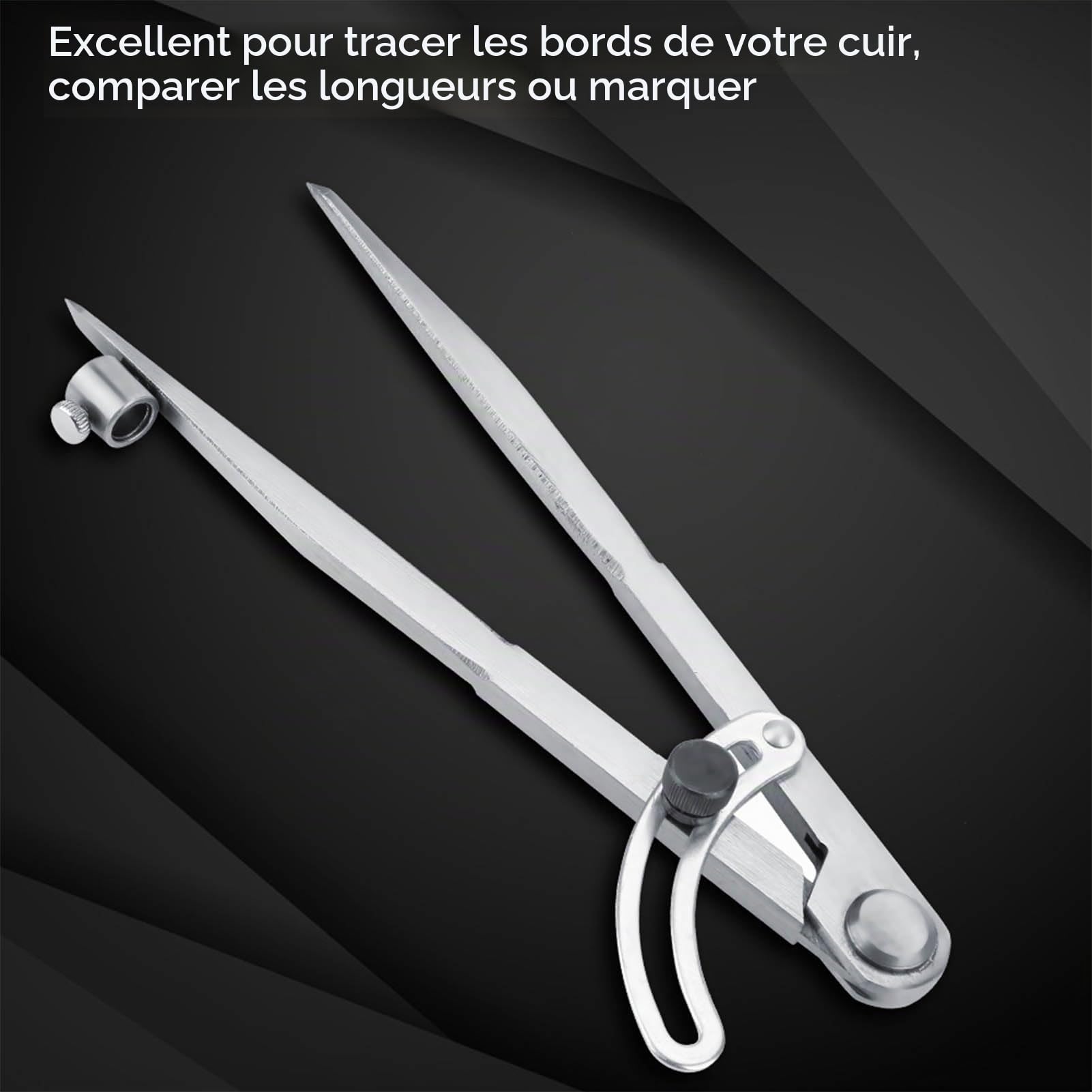 400mm Compas en Acier au Carbone Professionnel, Compass Pencil Grande Diviseur d'ailes en Cuir avec Largeur Réglable pour les Projets de Bricolage