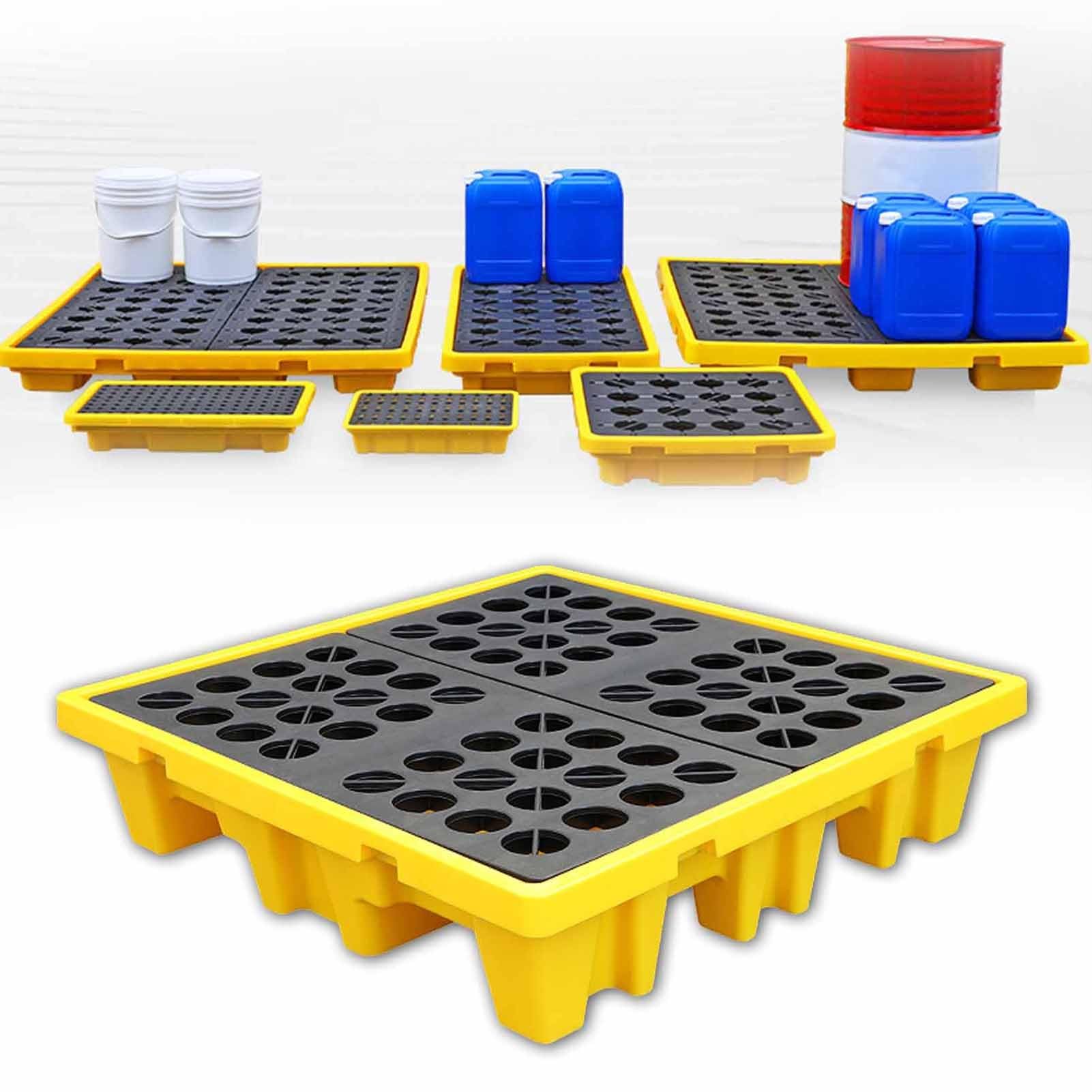 JKJZSALJ Heavy-Duty Industrial Spill Pallet - Chemical & Oil Leak Containment Tray With Forklift Slots, Removable Drain Plug For Workshop & Warehouse Safety,72x72x16cm