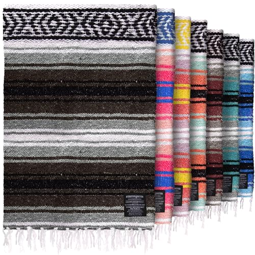 Authentic Extra Large Mexican Blanket - 70'x50' Handwoven Yoga, Serape, Artisanal Falsa, Beach, Camping, Picnic, Outdoor Blanket (Brown)