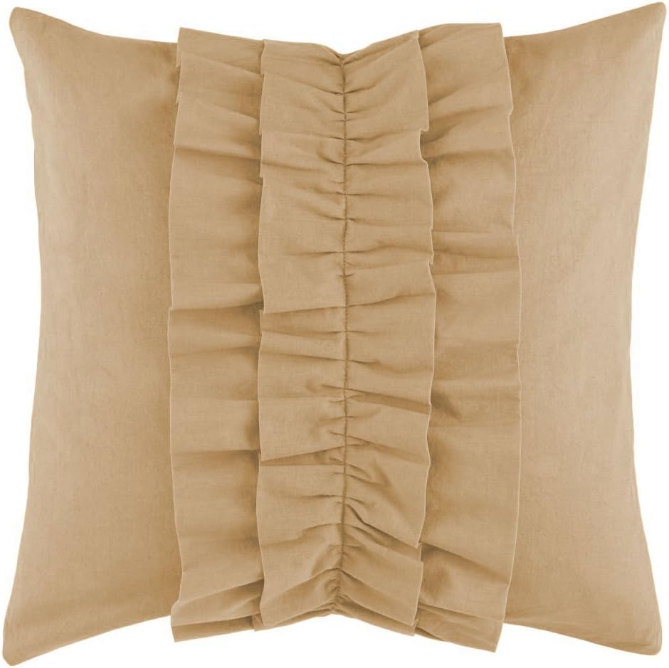 1 Pair Center Ruffle Pillow Sham Egyptian Cotton 500tc Beige Square (20 x 20 inch)