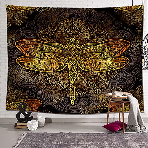 Psychedelic Wandteppich Wandbehang Mandala Wandteppich Hippie Böhmische Tagesdecke Wandtuch Gold Libelle Kunst Stranddecke Wanddeko für Schlafzimmer Wohnzimmer Wohnheim 230X180cm thumbnail