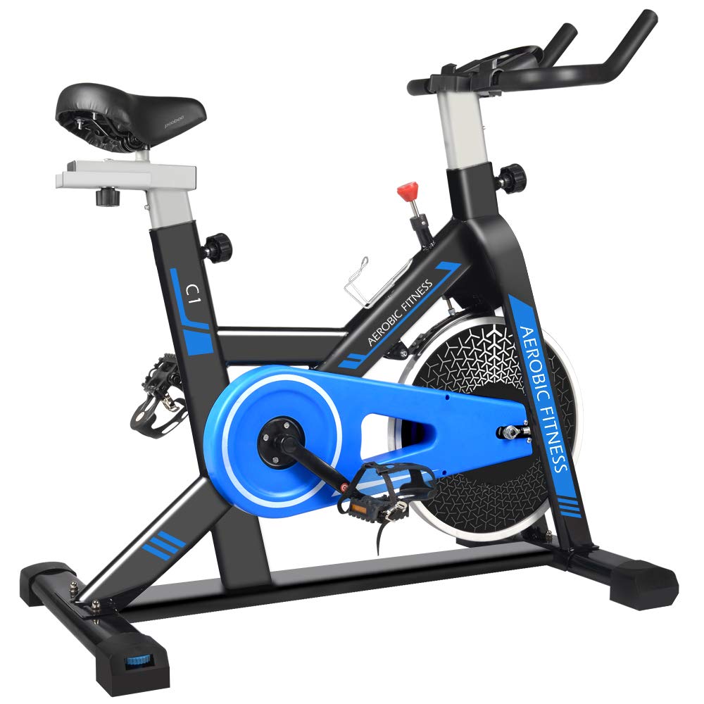 Exercise Bike Belt Drive Stationary Bike Indoor Cycling Bike with Phone Stand,Comfortable Seat Cushion,LCD Monitor