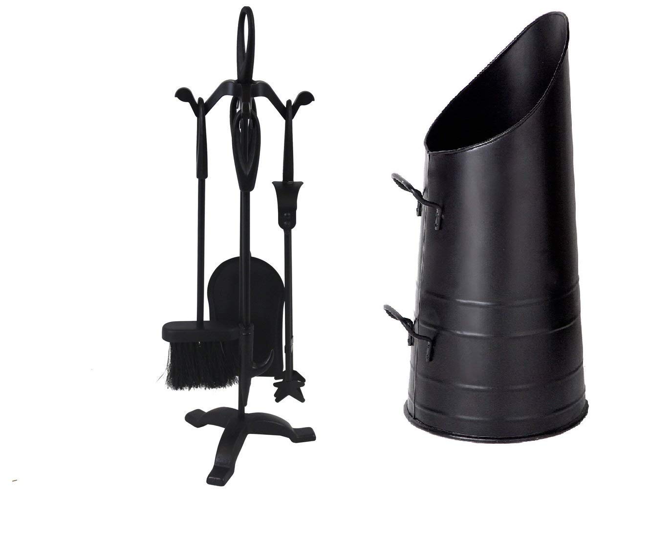 Trendi Black/Coal Trendi® 5Pcs Fireside Companion Set With Loop Tops + Iron Scuttle Hod