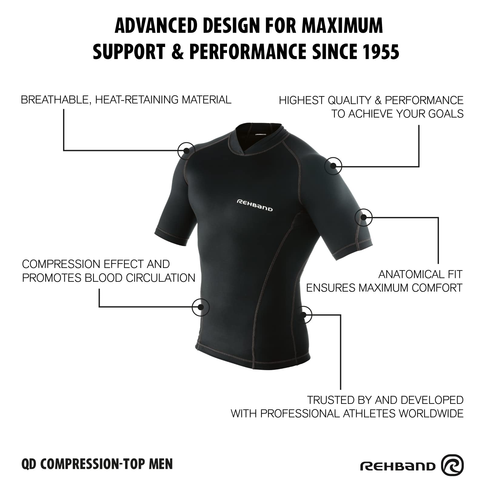 Rehband QD Kompressionsshirt Herren, Thermoshirt, Unterziehshirt Sport speichert Wärme und fördert die Durchblutung