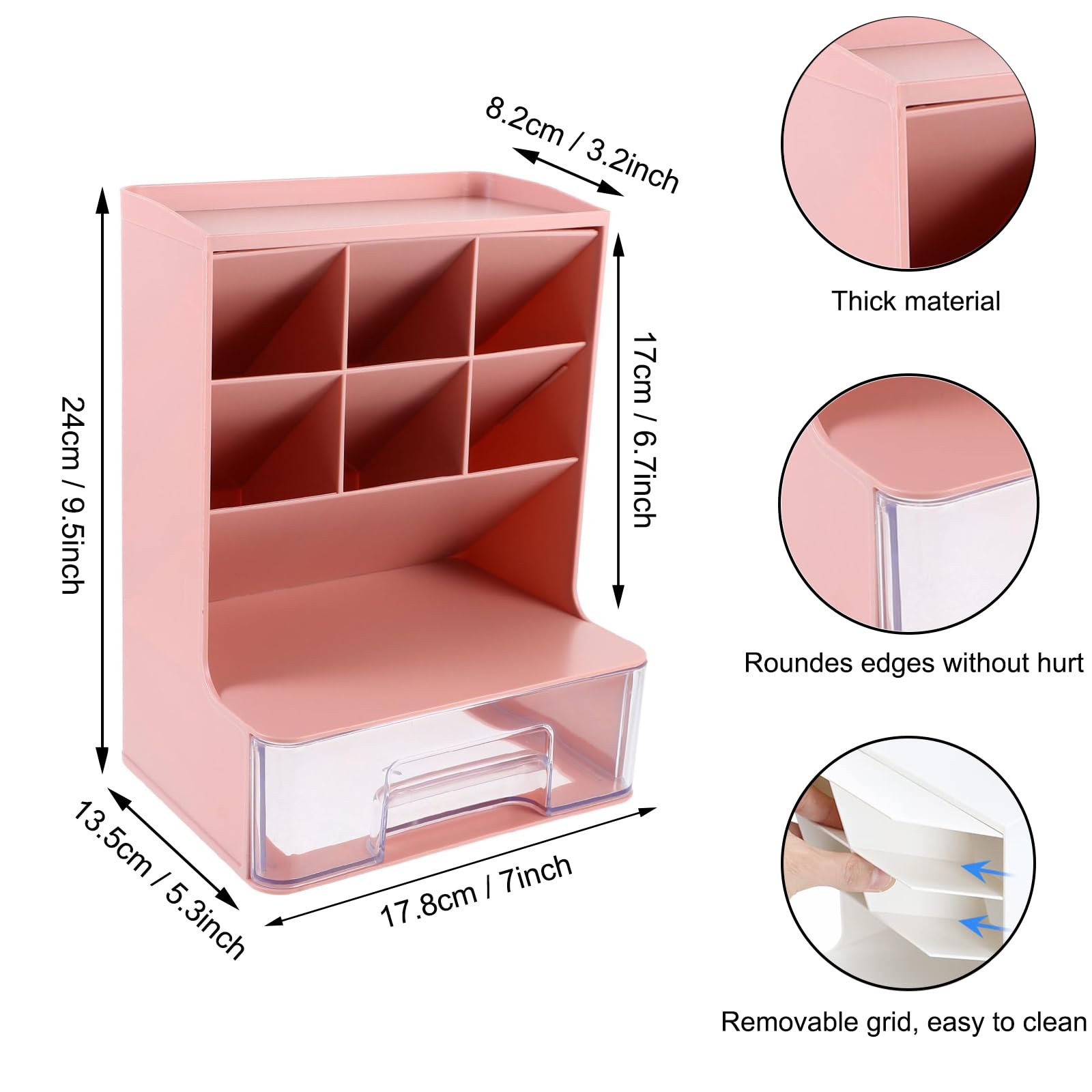 Portapenne da Scrivania Multifunzionale Organizer da Scrivania con Cassetti Portamatite da Scrivania con 6 Scomparti Organizzatore per Cancelleria in Plastica per Ufficio Scuola Casa (Rosa 2)