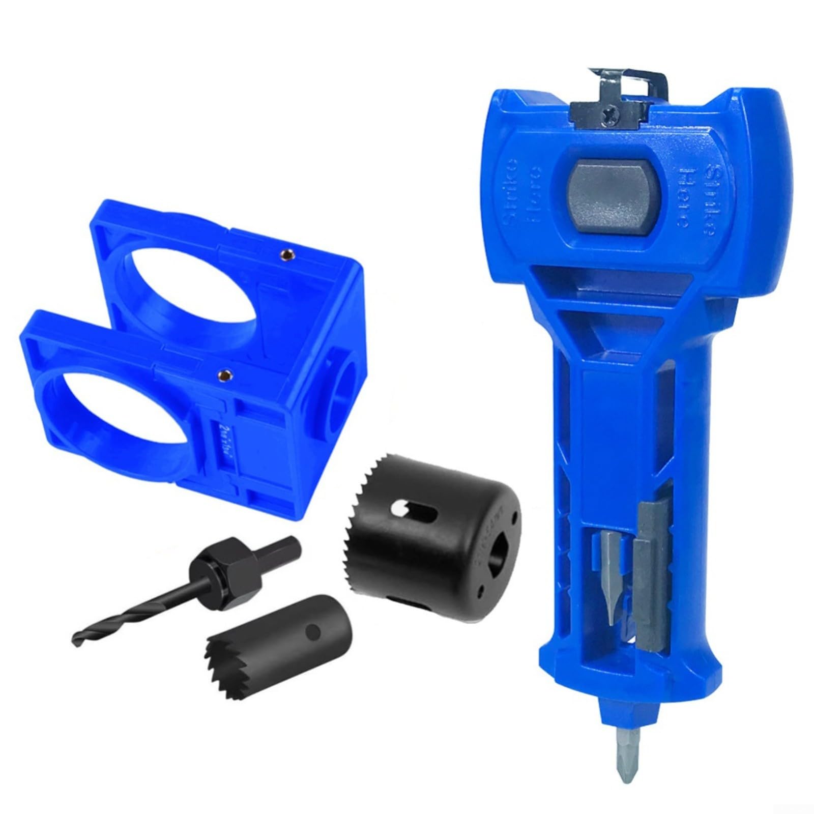 Kit d'installation de serrure de porte avec gabarit de guidage bleu pour perçage de menuiserie