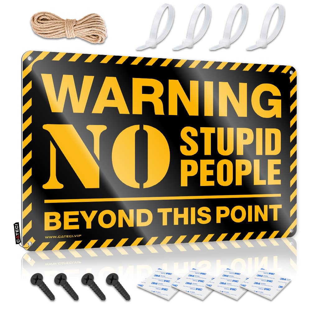 Funny Home Bar Signs Warning No Stupid People Beyond This Point Sign Stuff For Boys Room Beer Decorations For Man Cave(20X30CM)