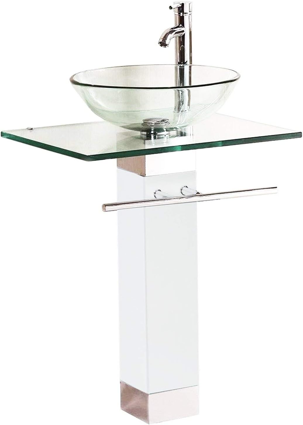 Glass Vessel Bathroom Vanity Sink (White + Glass Sink)