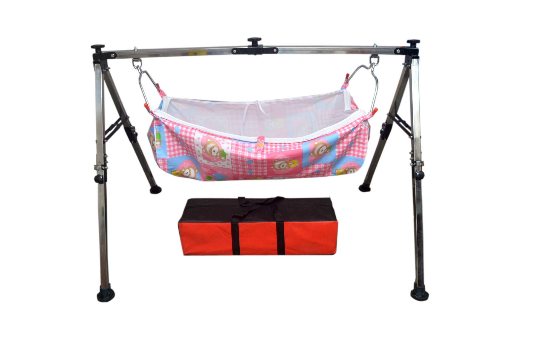 MADEWELL Style Baby Cradle with Swing Stainless Steel Indian Godiyu Folding  with Hammock Mosquito Net for New Born Babies
