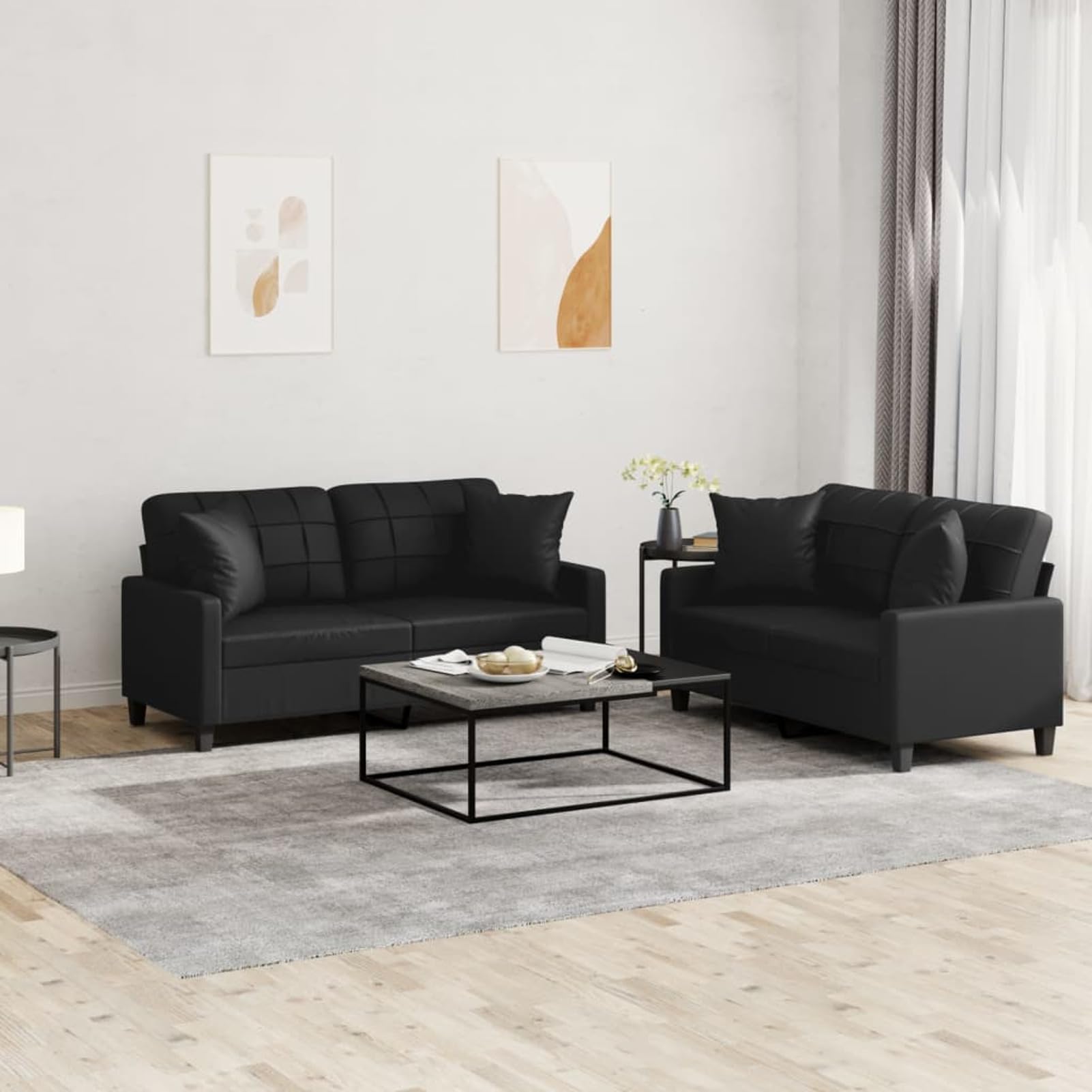 2-TLG. Sofagarnitur mit Kissen Schwarz Kunstleder, Sofa Mit Relaxfunktion, Couchgarnitur, Wohnzimmer Sofa, Couch, Sofa Set 3201368