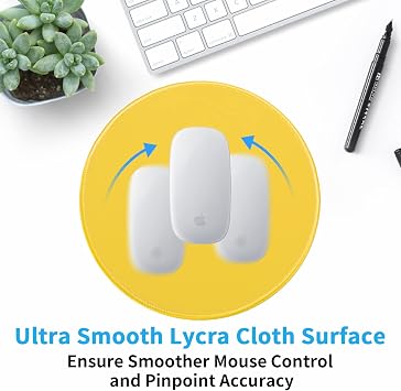 Round Mouse Pad, 8.7 x 8.7 Inch Premium-Textured Washable Non-Slip Rubber Base Cute Small Mouse Mat with Stitched Edge for Men Women Wireless Computer Laptop Gaming Desk Accessories, Yellow