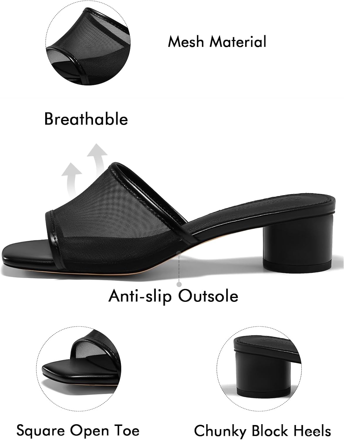 Coutgo Women's Square Open Toe Chunky Heel Slide Sandals