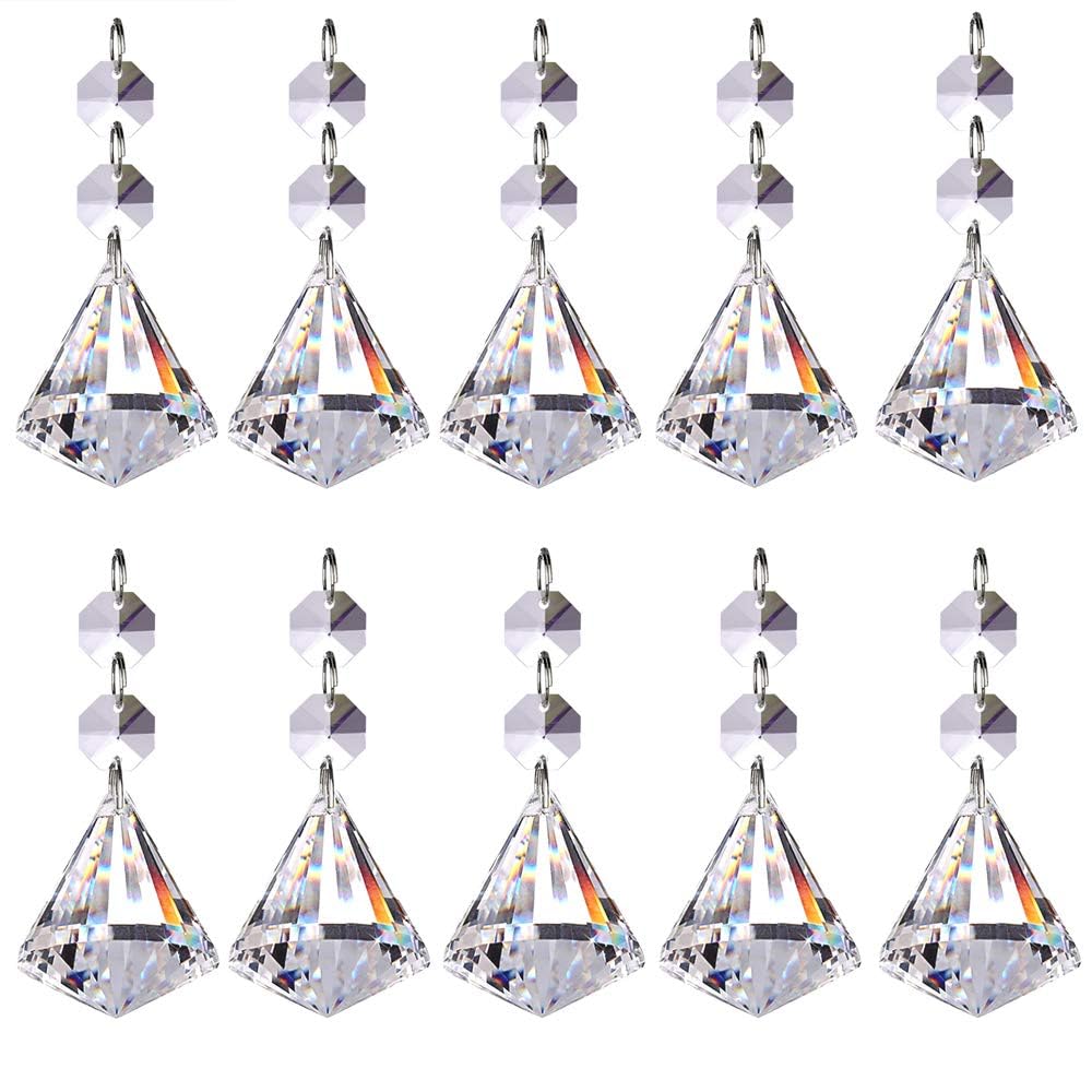Aylifu Pack of 10 Crystal Glass Ball Chandelier Prisms Pendants Parts Beads Hanging Crystals Drops Suncatchers(30mm, Clear)