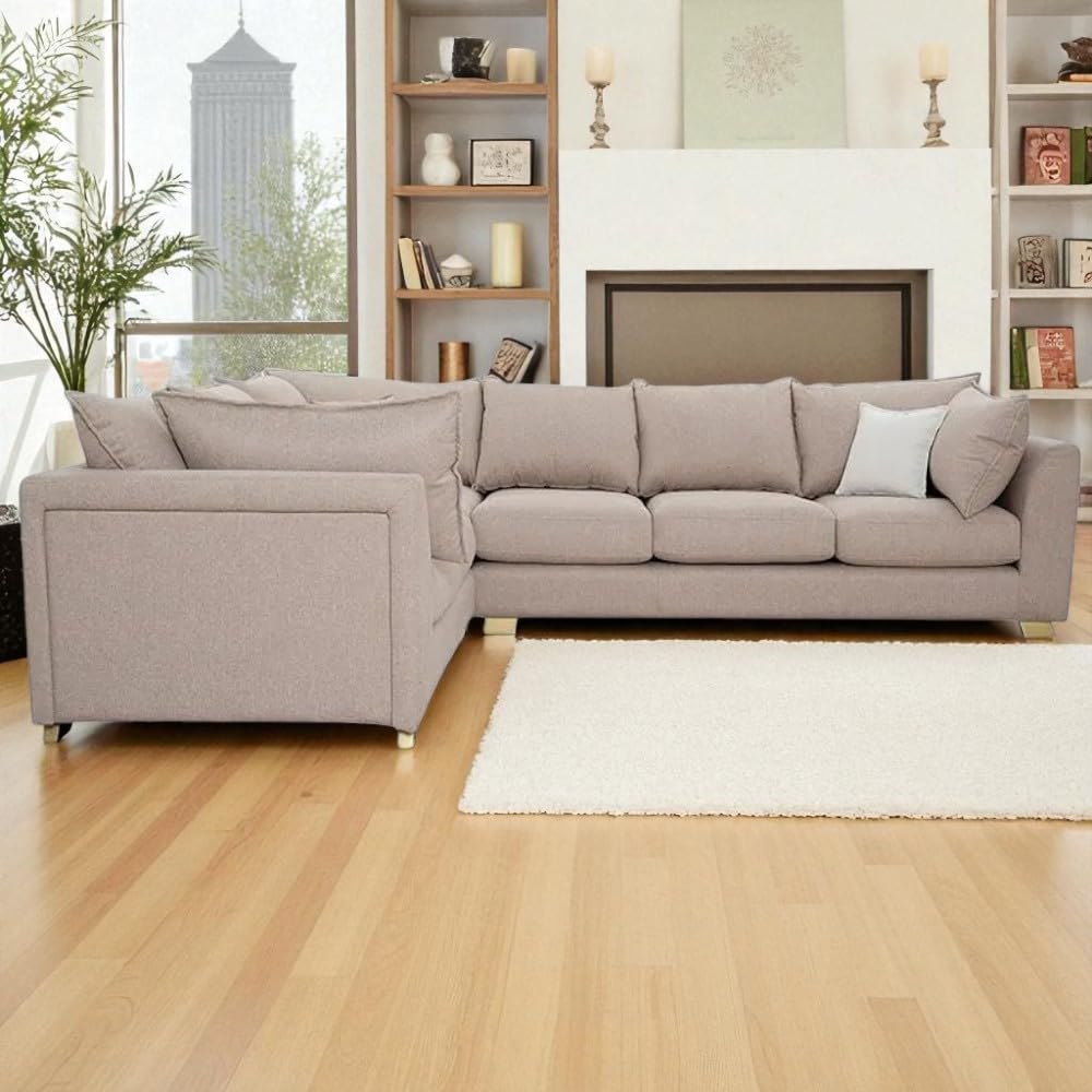 WOODZONE HANDICRAFTS 4 Seater Fabric Sofa Set with Cushions – Elegant Design for Living Room & Bedroom-image-9