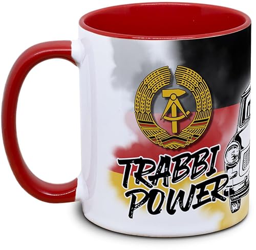 DDR Tasse: Trabbi Power, Trabant, DDR-Wappen, Ostalgie, Nostalgie, Geschenk, Retro, rot DDR Tasse: Trabbi Power, Trabant, DDR-Wappen, Ostalgie, Nostalgie, Geschenk, Retro, rot