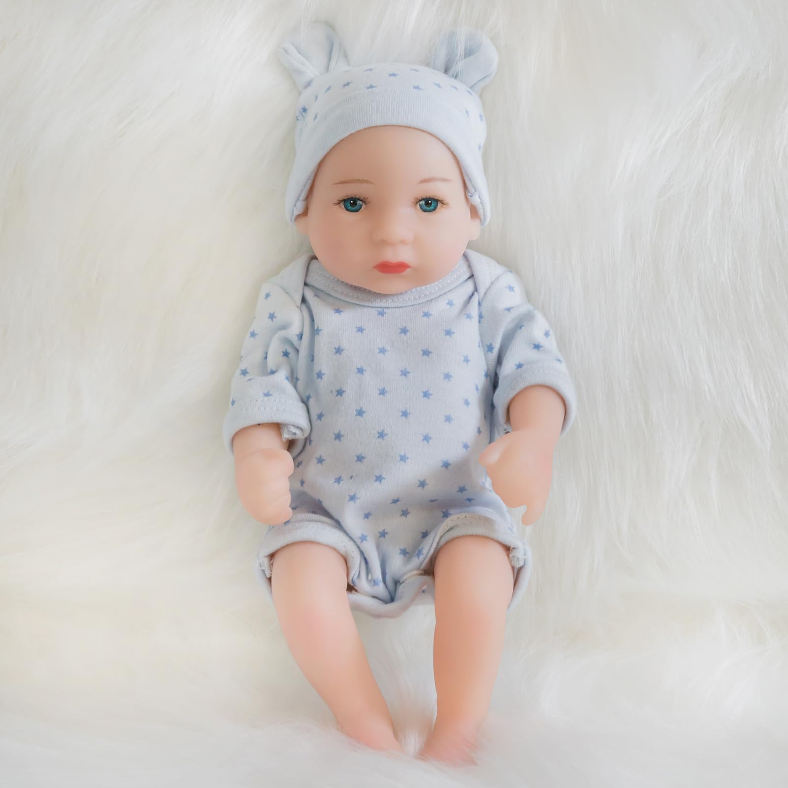 ENA Reborn Baby Doll Realistic Silicone Vinyl Baby 10 inch Weighted Soft Body Lifelike Doll Gift Set for Ages 3+ (Blue Star boy, 10 inch)