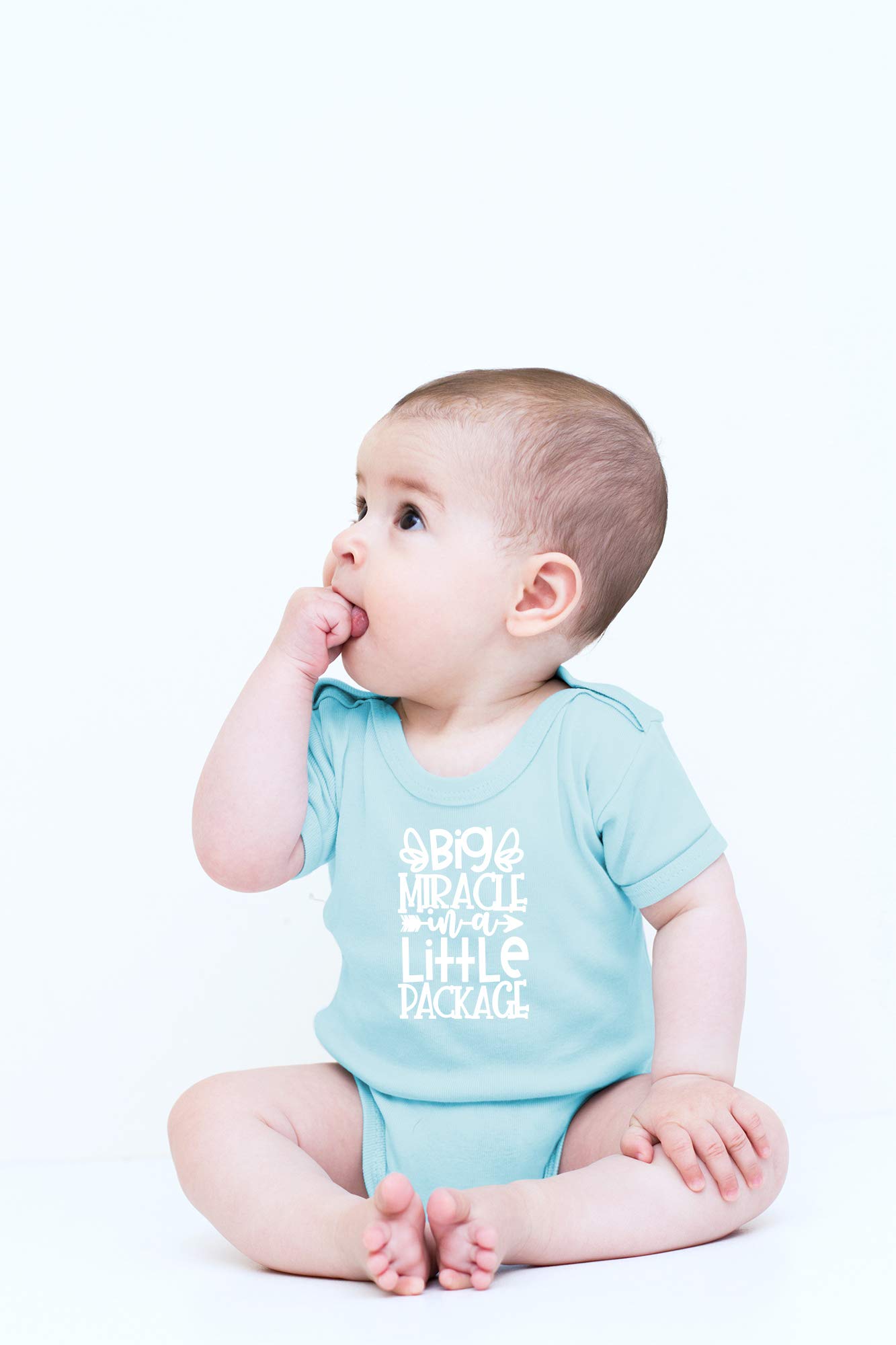 CBTwear Big Miracle In A Little Package - Baby Clothes - Funny Newborn Bodysuit Outfits for Boys and Girls (6 Months, Light Blue)