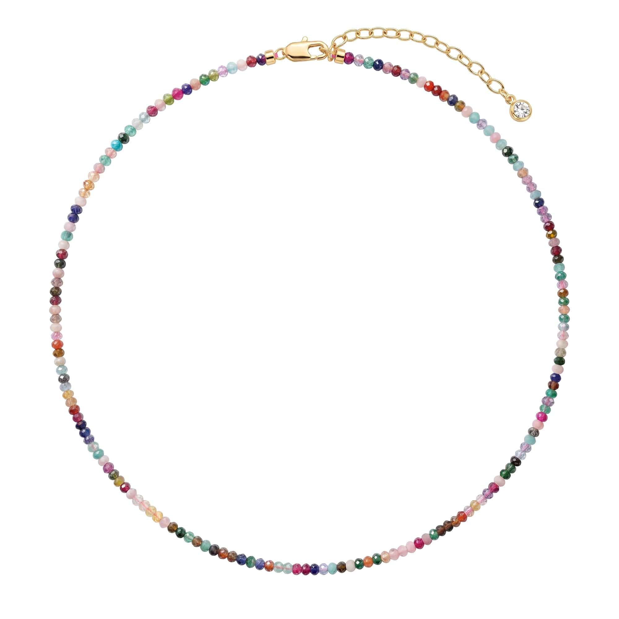 MYEARS Beaded Choker Necklace for Women, Boho Gemstone Choker Colorful Stone Beads Sufer Beach Summer Necklace 14K Gold Plated Clasp Handmade Jewelry