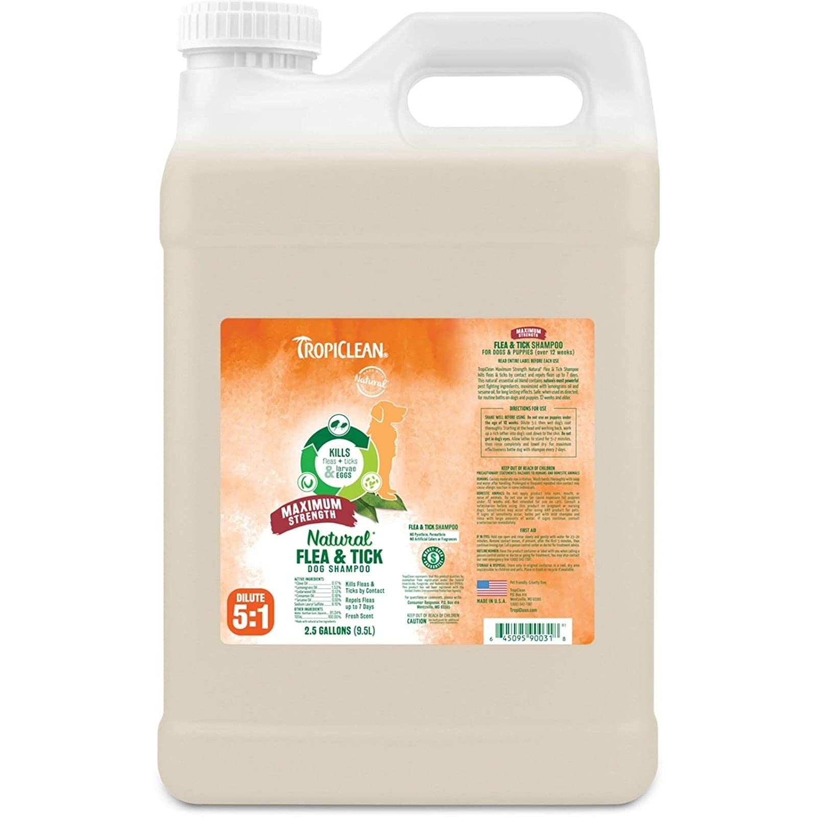 TropiClean Natural Flea & Tick Maximum Strength Shampoo for Dogs, Pet Safe Treatment Prevent and Kills up to 99% of Fleas, Made with Essential Oils, 3.8 L (Dilute 5:1) (B09B4W5BBL) Amazon Price History, Amazon Price Tracker