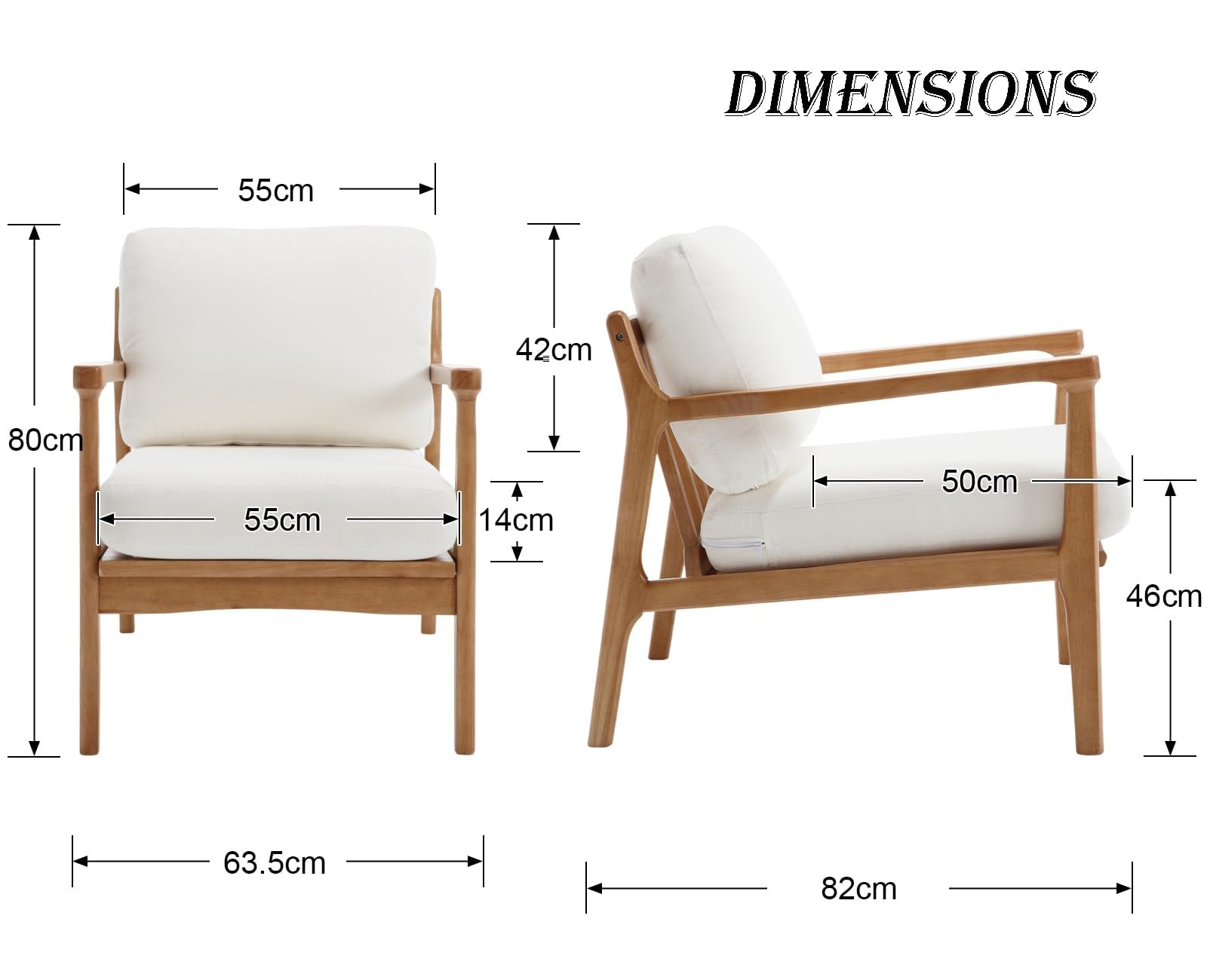 chairus Chaise de Salon Rétro, Fauteuil Crapaud, Pieds Bois, Beige