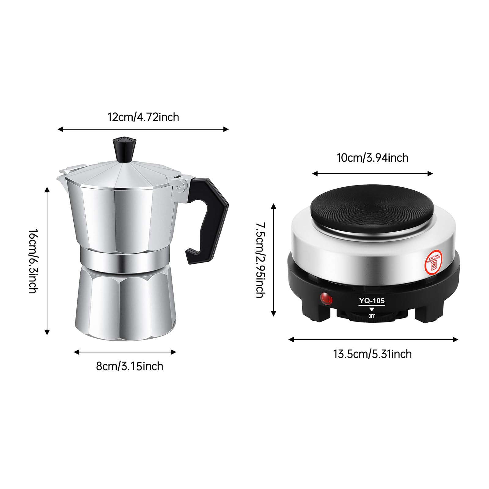 Cafetière à expresso électrique, petite taille, 6/3 tasses, compatible avec tous les types de plaques de cuisson, convient à tous les types de plaques de cuisson (3 tasses)