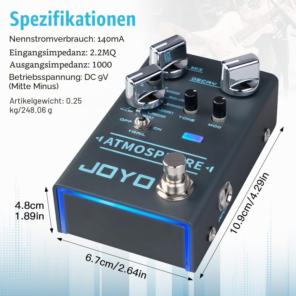 JOYO Atmosphere R-14 Reverb Pedal 9 Digital Reverb Typen Modulation E-Gitarre
