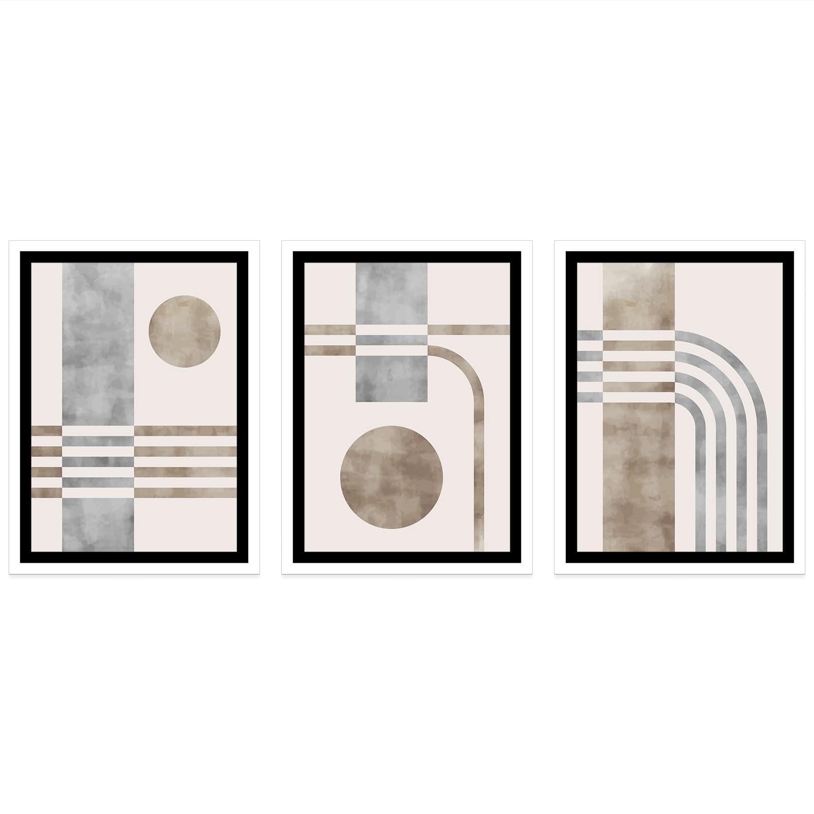 Lumalea - Zestaw 3 plakatów/plakatów, tryptyk, geometryczne, czarne obramowanie, 3 plakaty, 70 x 100 cm