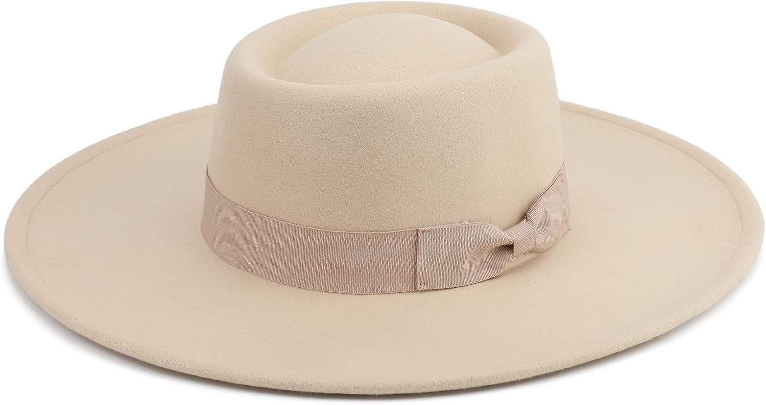 Big Wide Brim Women Fedora Hat Oval-rice