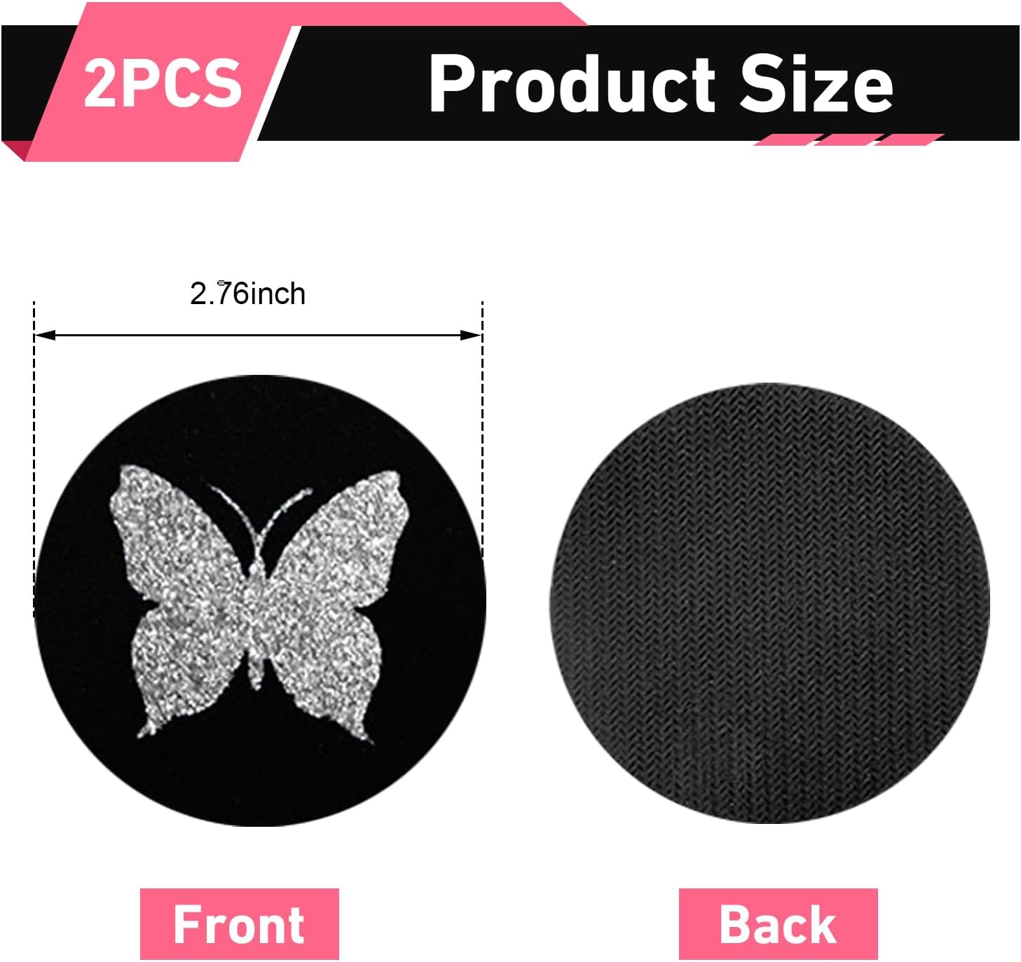 WZP 2PCS Butterfly Car Coasters, Bling Anti Slip Round Insert Cup Holder Coaster, Rubber Insulated Drink Cup Mug Mat Pad, Universal Car Interior Decor Accessories for Women (White & Black) image 2