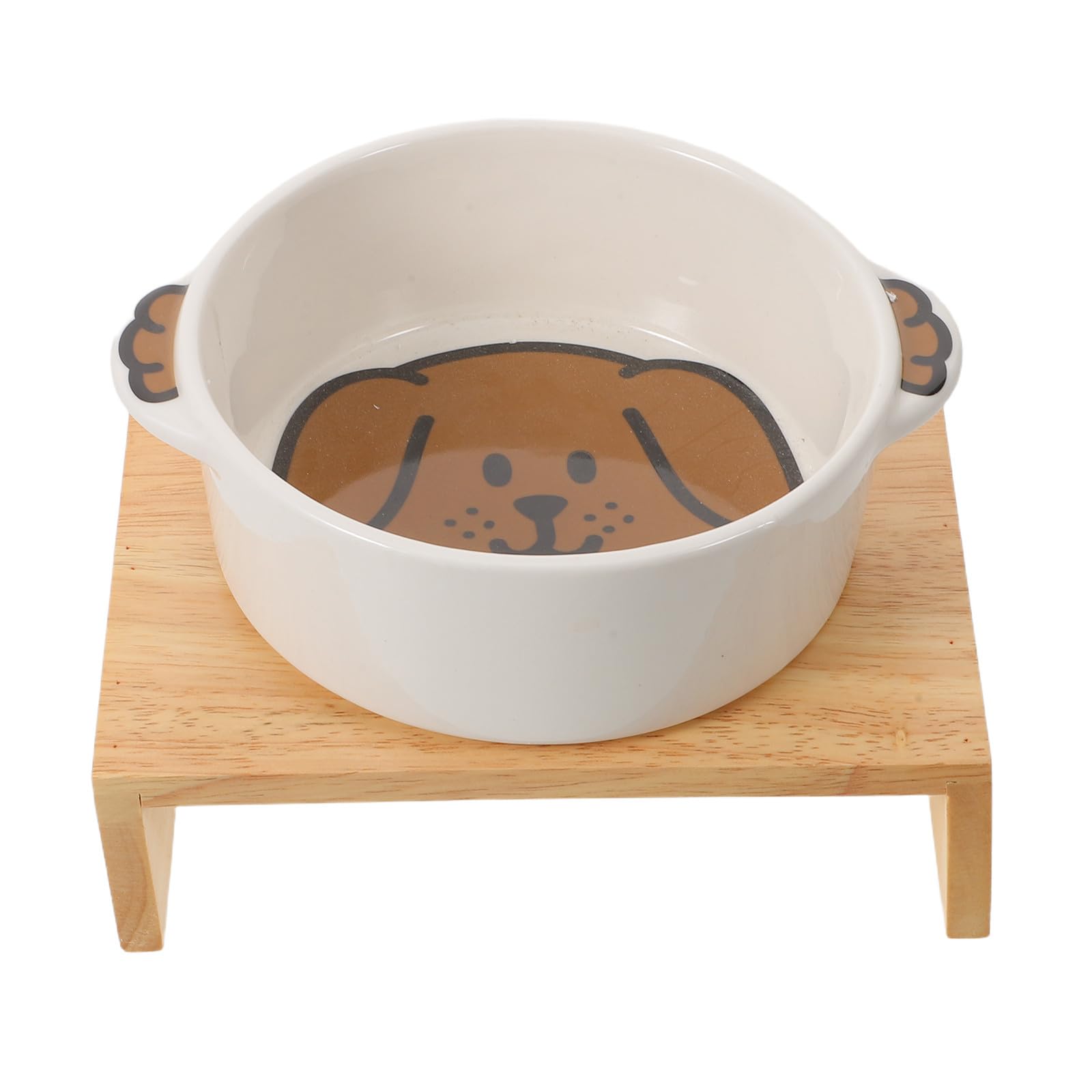 Yardwe Cuenco Rústico para Perros Cuencos de Agua y Comida Soporte de Madera, Cerámica, Doble Oreja, Antivuelco Prueba de Derrames para Perros y Cachorros en Hogares