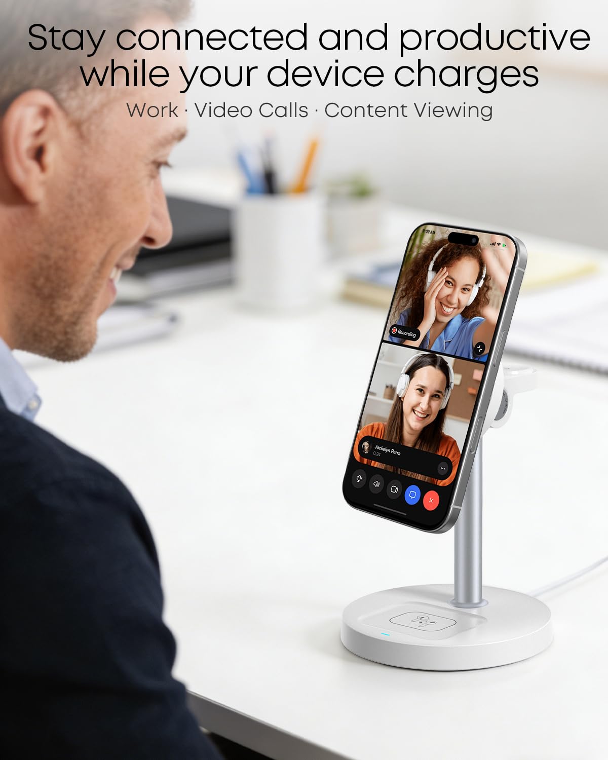 Station de Charge sans Fil 3 en 1 pour Apple Series, Chargeur magnétique Rapide 15 W, Support de Nuit pour Chambre, iPhone 12-16, Apple Watch, Airpods, Cadeaux pour Homme et Femme - Blanc (sans