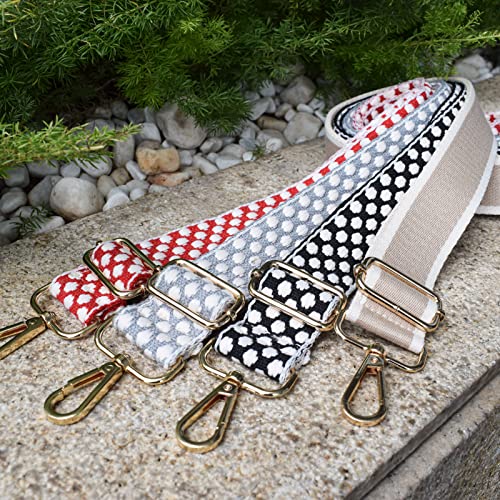 Image of Wide Purse Straps Replacement Adjustable Crossbody Gold Hardware Canvas Shoulder Strap for Women Black Dot+Gold Metal