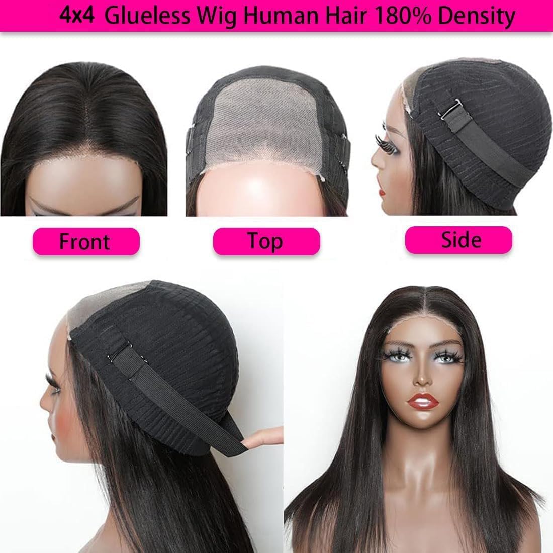 pelucas mujer pelo natural humano, Cabello virgen brasileño con una densidad del 150%, 20 inch glueless wig human hair Ahorra tiempo, ideal para principiantes.