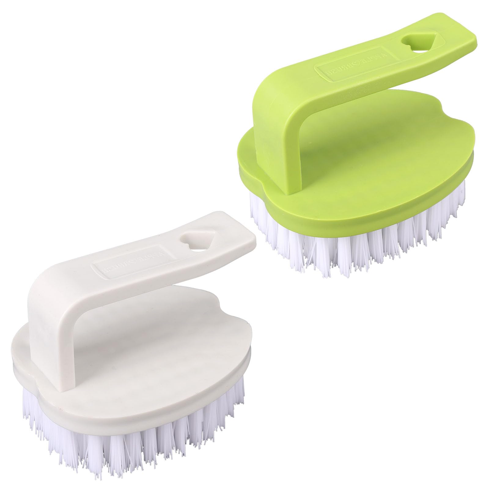 2pcs Vegetable Scrubber Brush, PP Fruit and Food Cleaning Kitchen Gadget with Stiff Bristles & Ergonomic Handle, Produce Cleaner Tools for Veggie Potato Carrot Apple (White & Green)