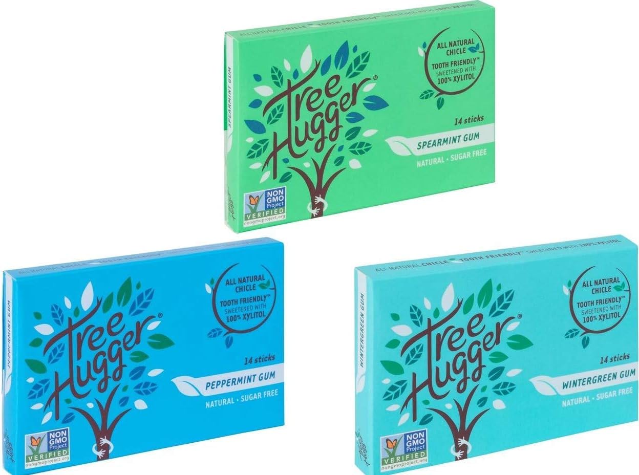 Tree Hugger Mini Sticks Real Rain Forest Chicle Gum Sweetened with 100% Tooth Friendly Xylitol Spearmint, Peppermint and Wintergreen, 14 Count, Variety Pack (6 Packs) (6 Pack)