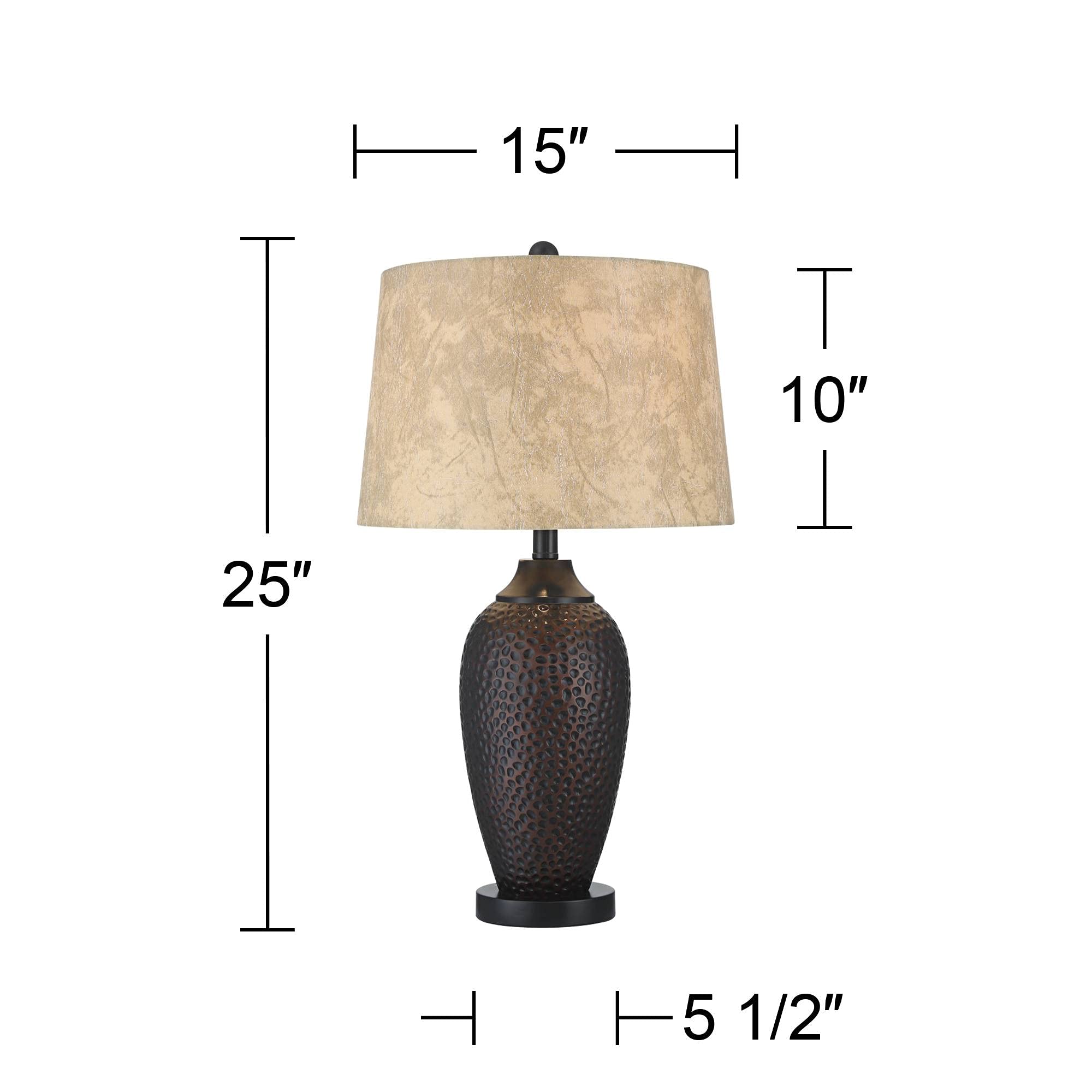 Kaly Rustic Traditional Table Lamps 25" High Set of 2 with USB Charging