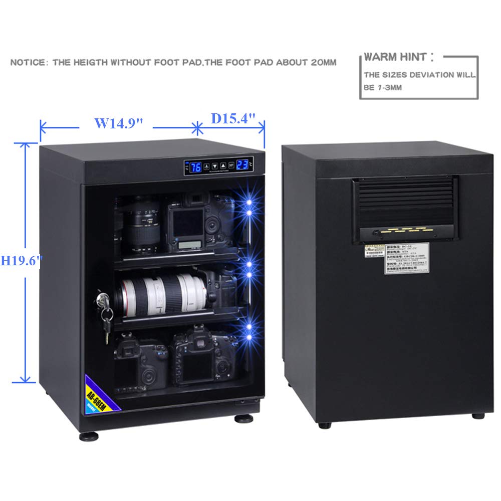 Cámara de gabinete seco con control digital de 65 L, cámara táctil inteligente, gabinete seco para lentes, equipo electrónico