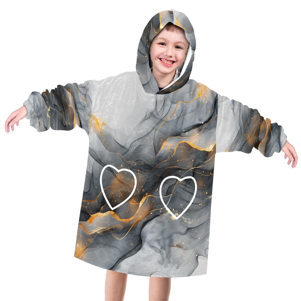 Pardick Wearable Blanket Hoodie for Kids, Steel Grey Marble Fleece Sweatshirt Blanket Oversized Blanket Sweatshirt with Pocket Flannel Warm Hooded Blanket 6-10 Year Old Girl Boy Gift, One Size