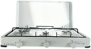 LAREL Fornello da Campeggio a Gas Cucina Bianco GPL 3 fuochi bruciatori cucinino da appoggio