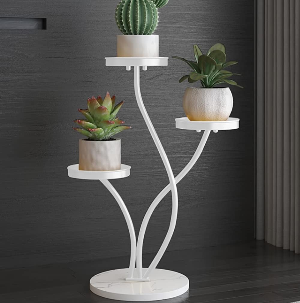 Plant Stand,Iron Flower Stand Indoor outdoor,Slate ​3 Tier Tall Planter Stand,Corner Flower Pot Display Rack ,Potted Plant Holder,for Patio, Living Room, Garden, Balcony (Round-White)