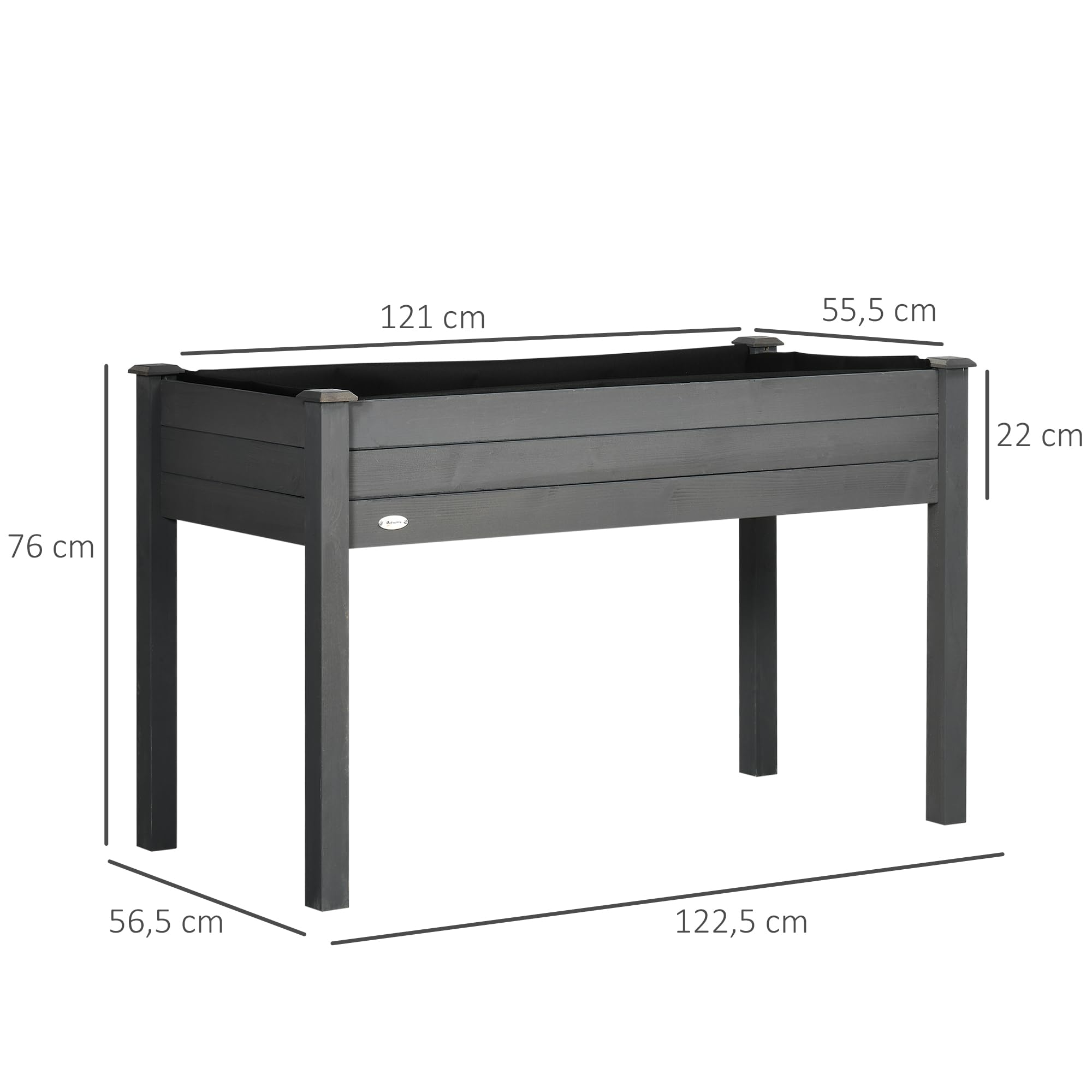 Outsunny Jardinière sur Pieds Potager avec Inserts d'Irrigation et Feutre de Drainage Inclus dim. 122L x 56l x 76H cm en Bois Massif de Sapin Gris