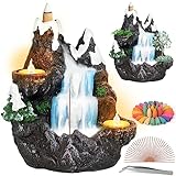 Manogi Waterfall Incense Burner with 2 Tea Light Candles, 100 Backflow Incense Cones, and 30 Incense Sticks - Relaxing Home Decor and Meditation Gift