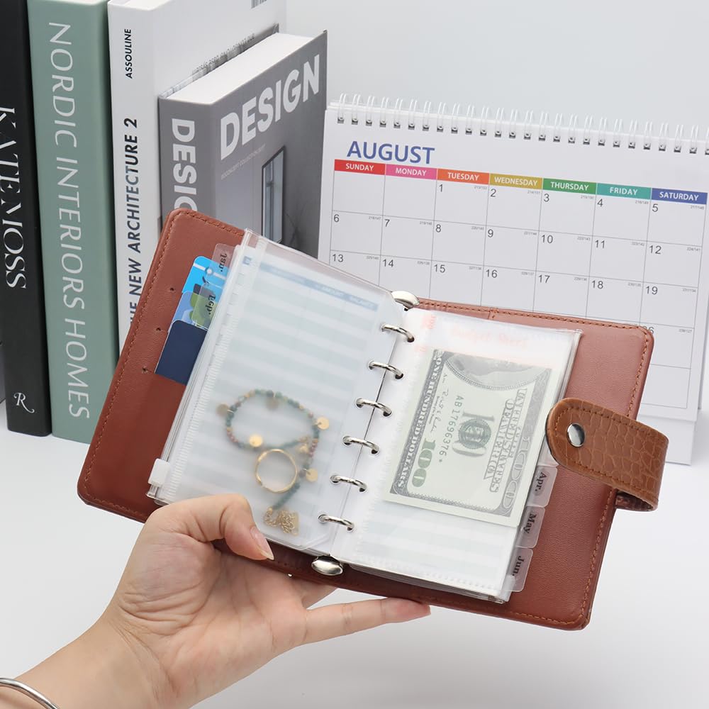 Bloc Notes A5 En Cuir Synthétique Avec 12 Poches à Reliure, 45 Documents Budgétaires, Étiquettes