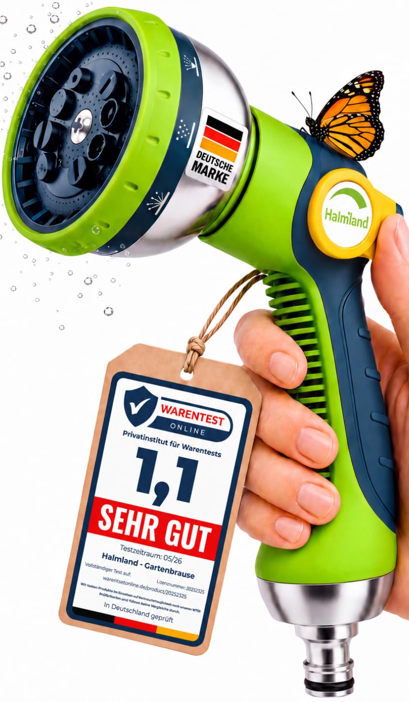 halmland® Profi Gartenbrause | vielseitige Gartenspritze | Gartenschlauch Spritze, Wasserspritze | mit präziser Daumensteuerung | ideal für einfache Gartenbewässerung