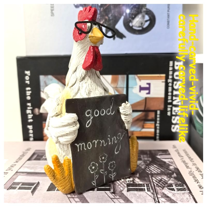 ODIWEN Resin Rooster Figurine, Rooster Sculpture, Chicken figurine made of synthetic resin, Rooster garden statue - Image 2
