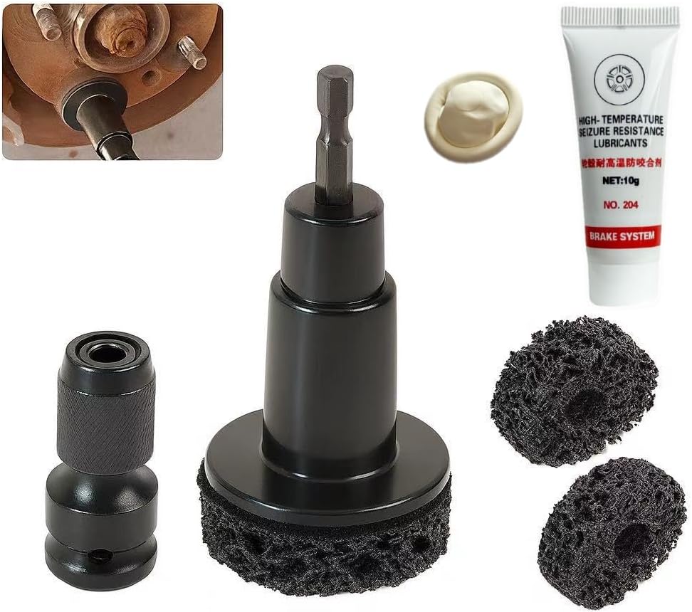 Wheel Hub Cleaner Tool Kit, Rust Removal & Resurfacing Discs with Anti-Seize Lubricant, Fits Drill for Brake Rotor, Lug Stud Cleaning, Automotive Maintenance